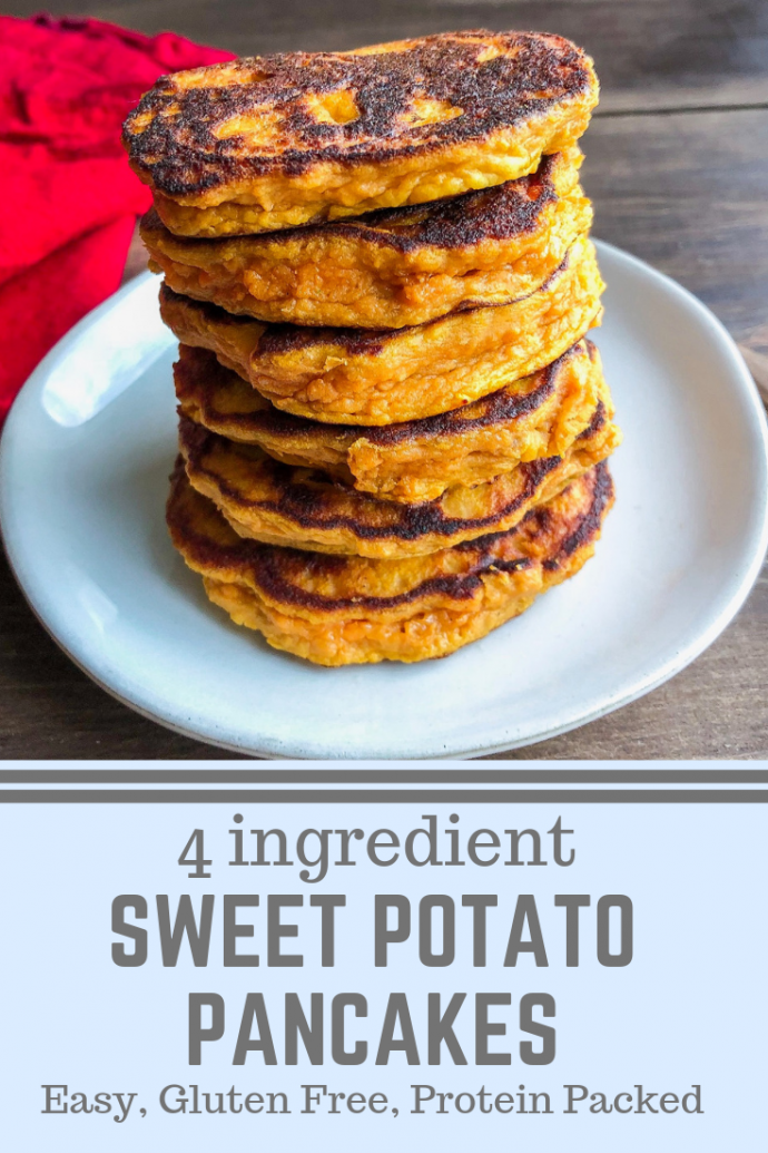 sweet potato pancakes stacked on a white plate