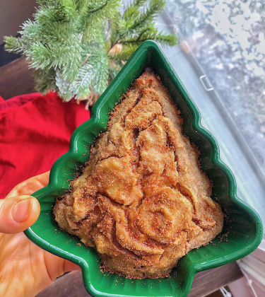 Paleo banana bread in a christmas tree ramekin