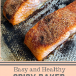 spicy baked salmon on a silver baking pan