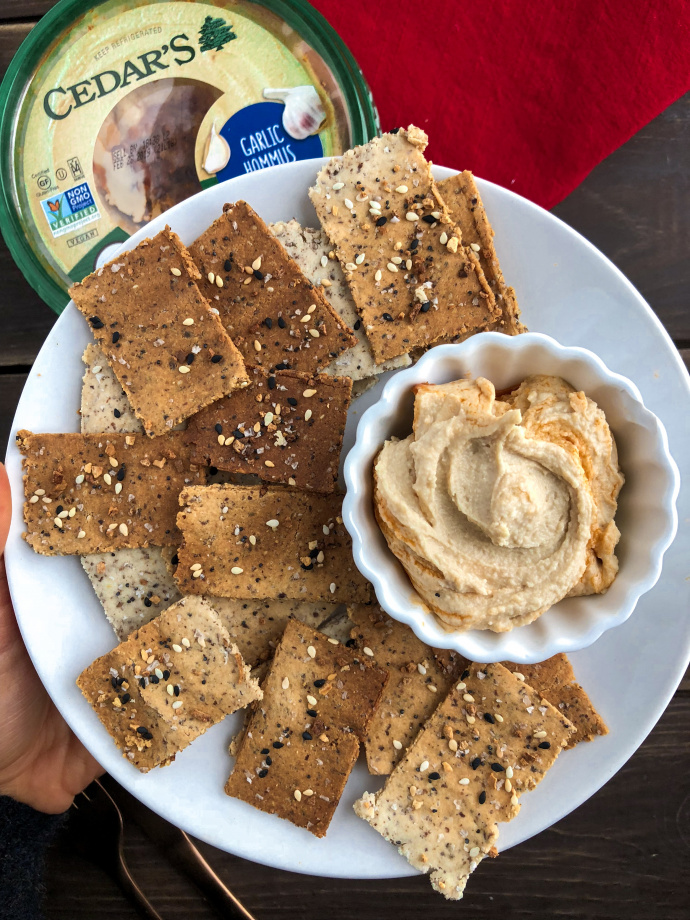 Paleo crackers with trader joe's everything but the bagel seasoning on top. 