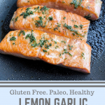 Lemon Garlic salmon on a black pan