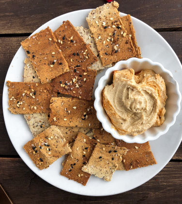 Paleo crackers with trader joe's everything but the bagel seasoning on top.