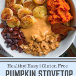 healthy pumpkin stovetop oatmeal in a white bowl