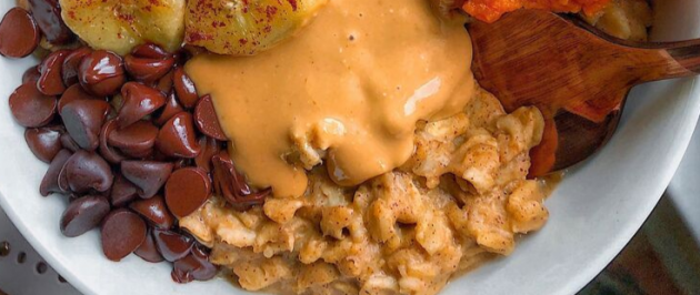 healthy pumpkin stovetop oatmeal in a white bowl