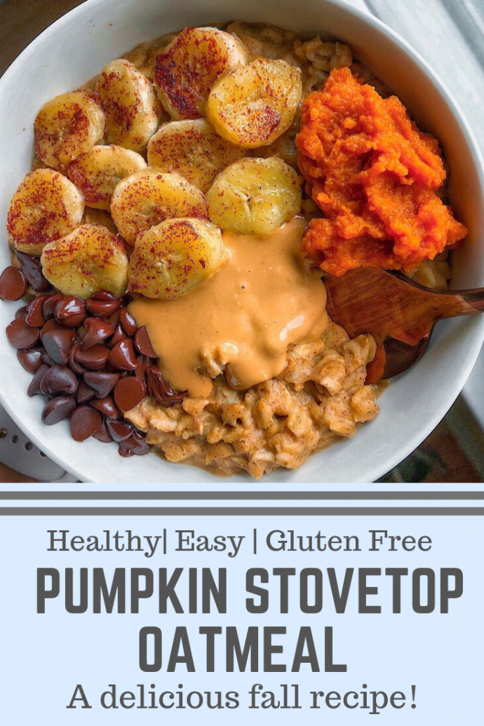 healthy pumpkin stovetop oatmeal in a white bowl