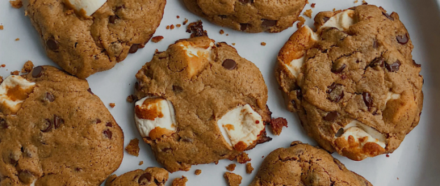 healthy gluten free s'mores cookies on a white plate