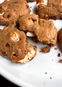 healthy gluten free s'mores cookies on a white plate