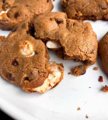 healthy gluten free s'mores cookies on a white plate