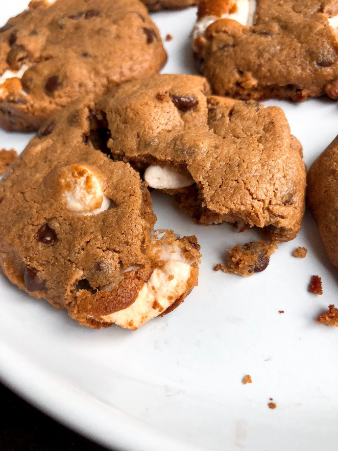 healthy gluten free s'mores cookies on a white plate