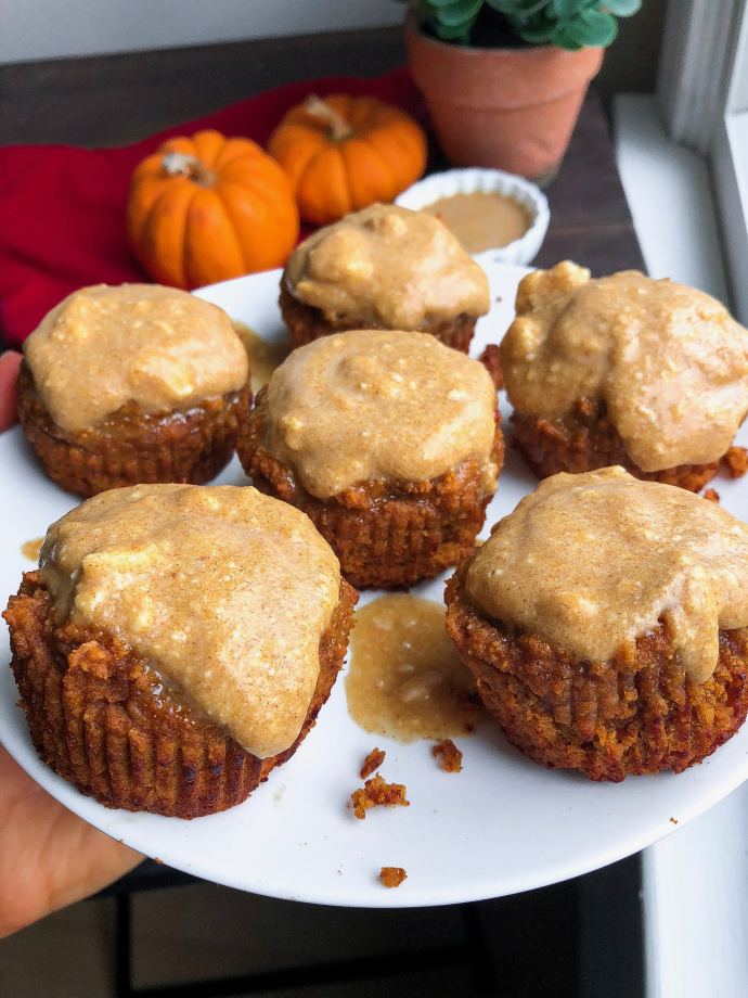 healthy paleo pumpkin muffins with an easy icing on top