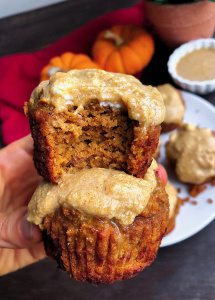 healthy paleo pumpkin muffins with an easy icing on top