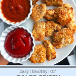 healthy air fried chicken nuggets with ketchup and organic bbq sauce