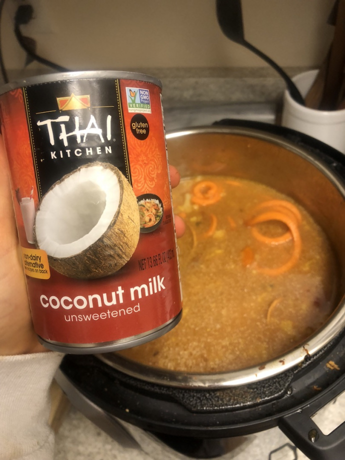 coconut milk going into the whole30 soup 