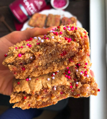 Cake Batter Cookie Bars on a white plate