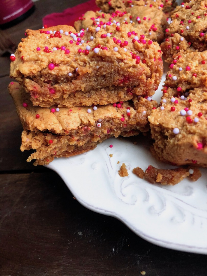 Cake Batter Cookie Bars on a white plate