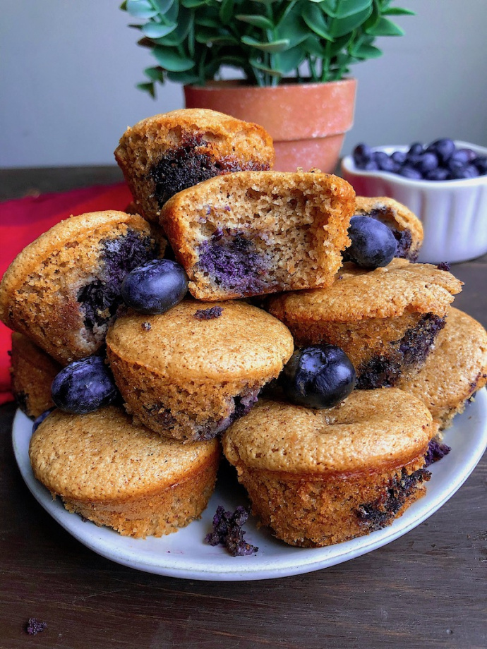 Paleo Mini Blueberry Muffins on a white plate