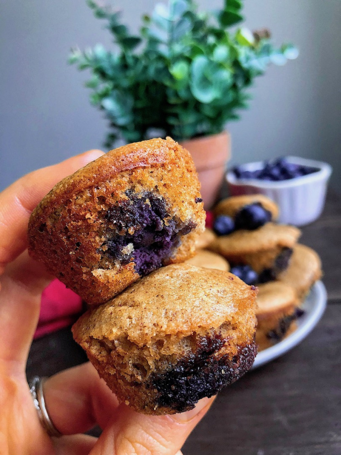 Paleo Mini Blueberry Muffins on a white plate