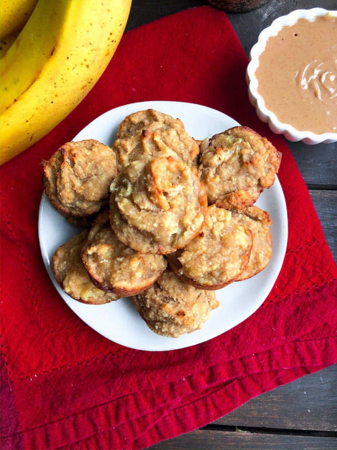 Pb banana muffins on a white plate