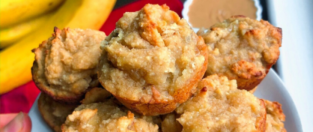 Pb banana muffins on a white plate