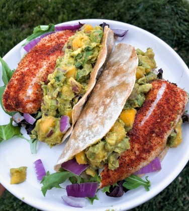 Fish Tacos with Mango Guacamole {paleo, gluten free}