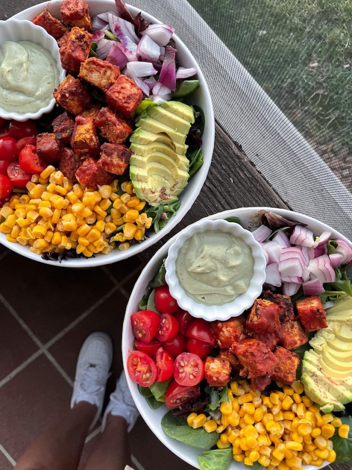 BBQ tofu bowls with avocado tahini dressing (vegan, gluten free) 