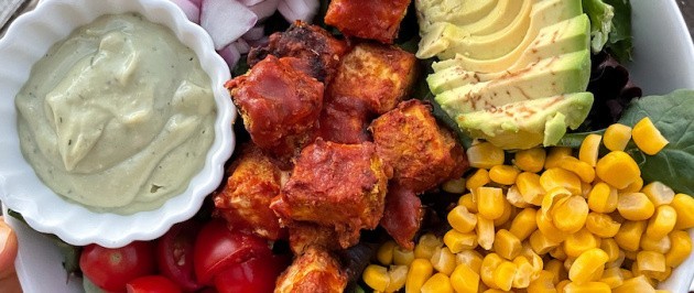 BBQ tofu bowls with avocado tahini dressing (vegan, gluten free)