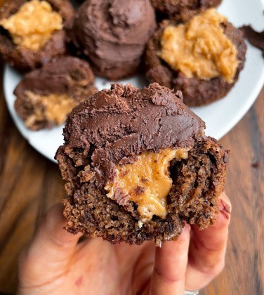 Peanut Butter Stuffed Chocolate Muffins (gluten free)