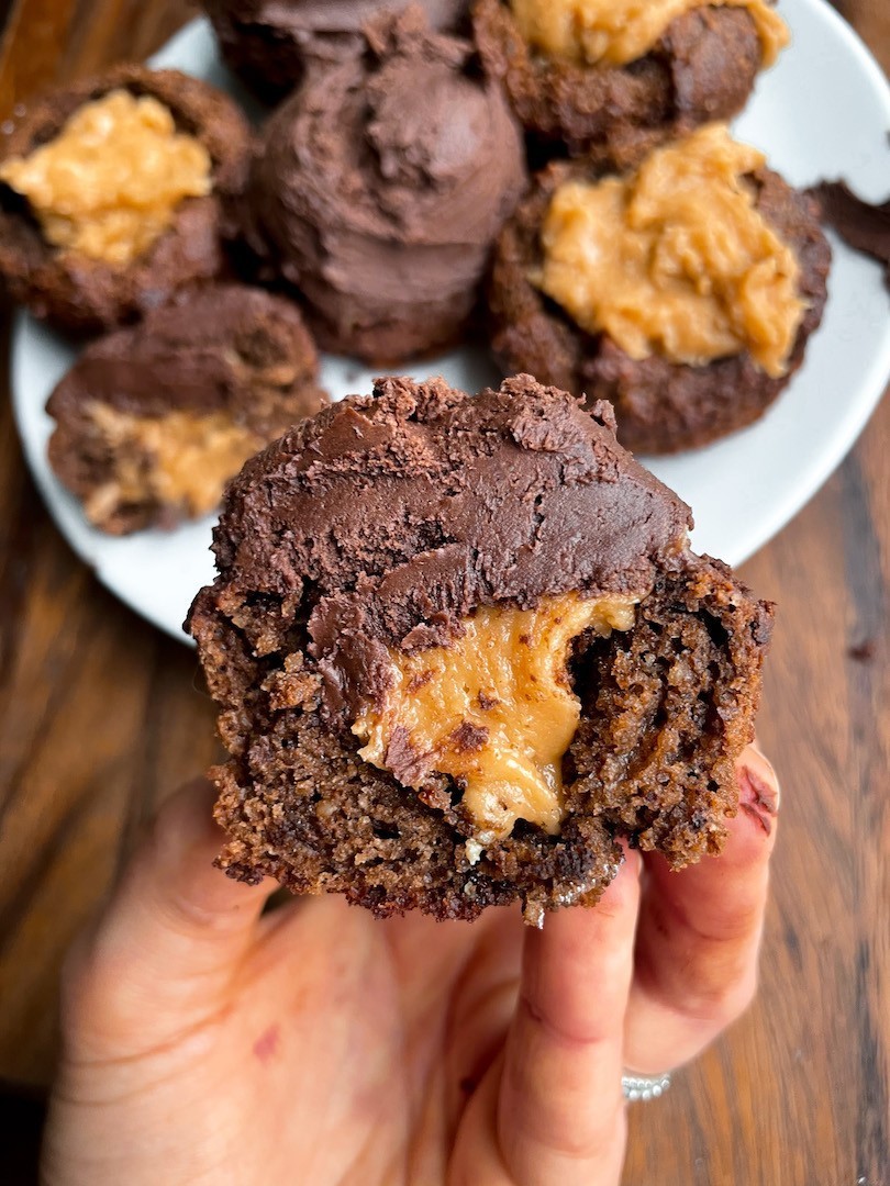 Peanut Butter Stuffed Chocolate Muffins (gluten free)
