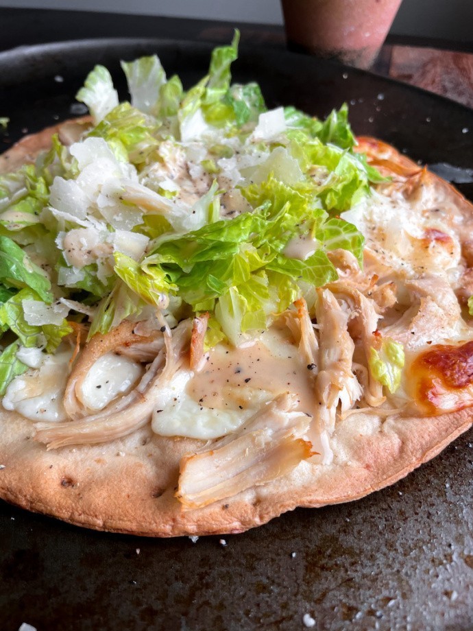 Chicken Caesar Salad Pizza Choosing Balance   IMG 2712 690x920 