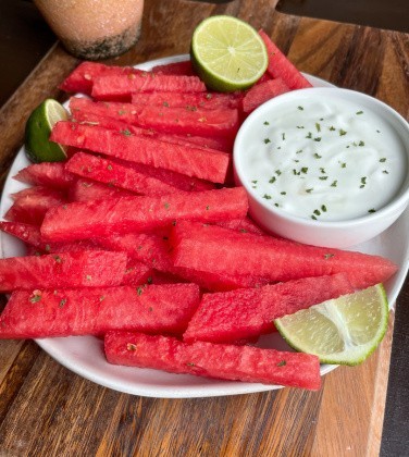 Watermelon Fries with Honey Lime Yogurt Dip