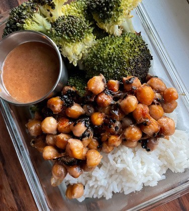 Sesame Chickpeas with Almond Butter Sauce (meal prep, vegan, gluten free)