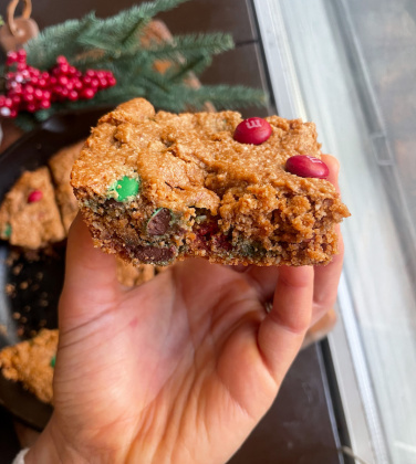 Christmas Monster Cookie Bars (gluten free, healthy)