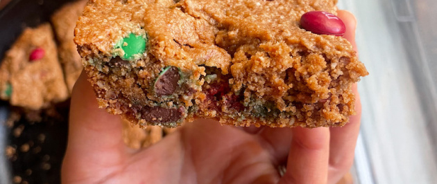 Christmas Monster Cookie Bars (gluten free, healthy)