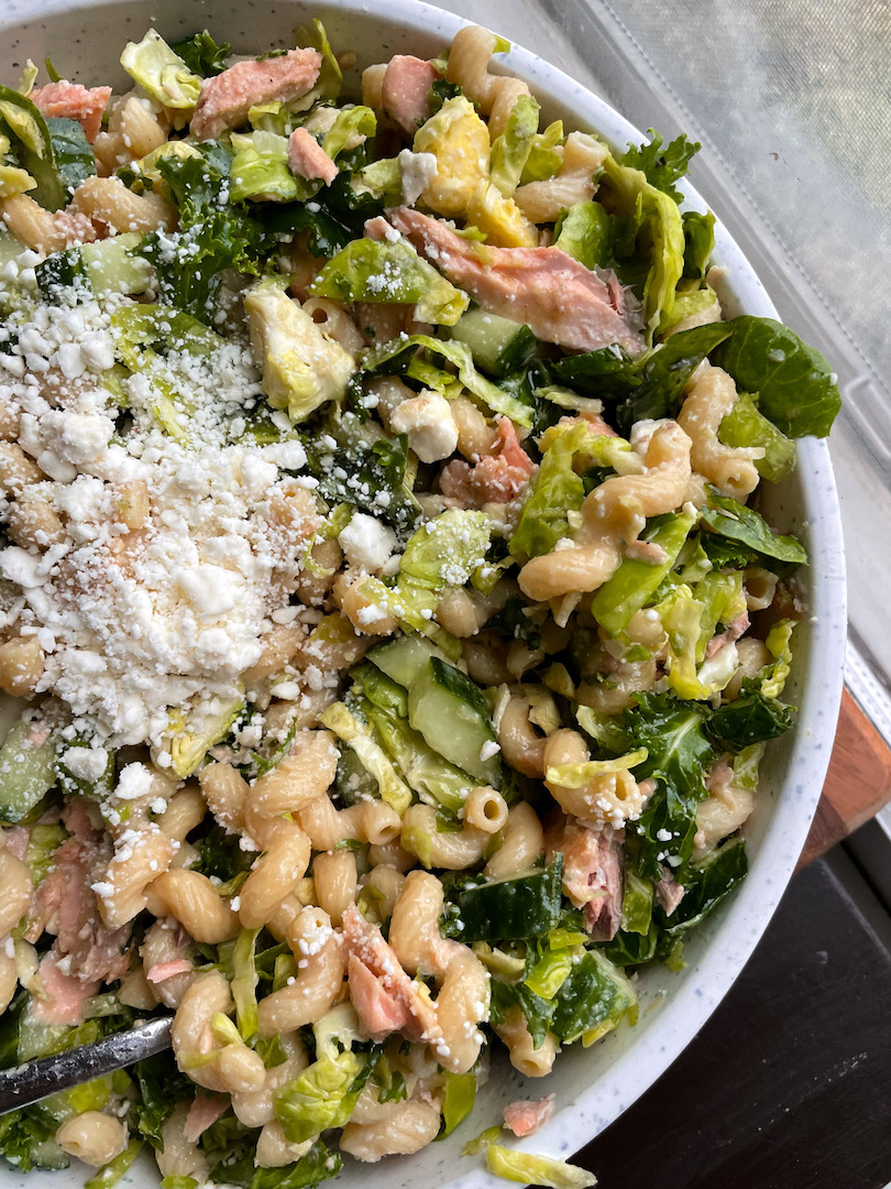 Healthy salmon pasta salad