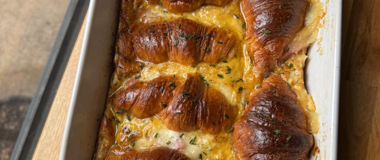 Egg, Ham, & Cheese Croissant Casserole - Choosing Balance